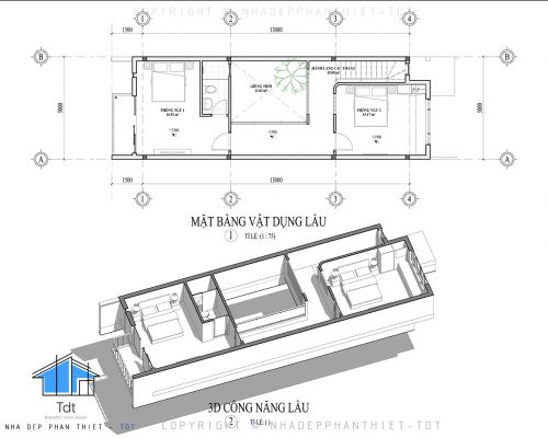 mặt bằng nhà phố 5x20 hiện đại