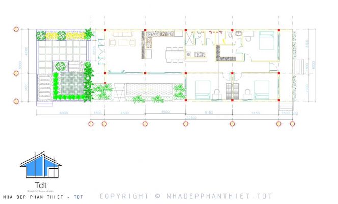 mặt bằng nhà cấp 4 8x20m