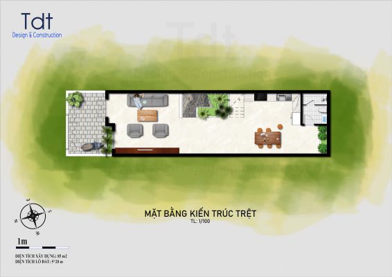 mặt bằng nhà phố 5x20
