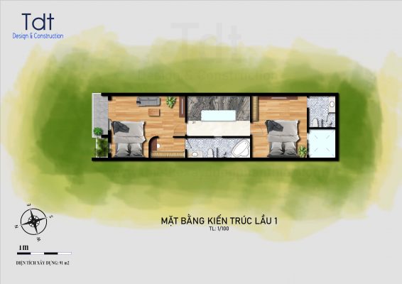 mặt bằng nhà phố 5x20