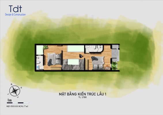 mặt bằng nhà 3 tầng 5x20