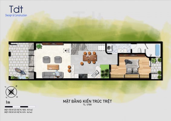 mặt bằng nhà phố 2 tầng 5x20